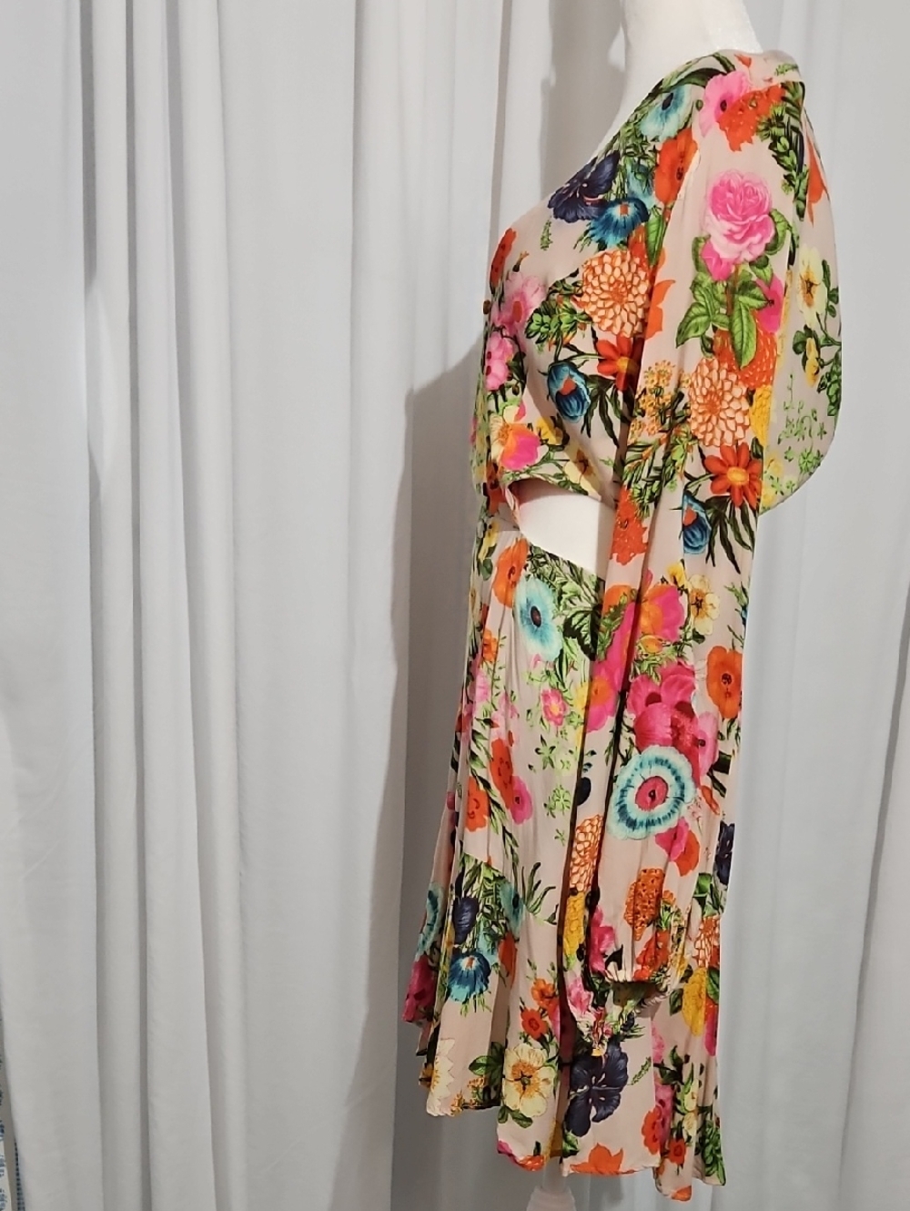 FARM Rio Tropical Floral Print Long Sleeve Mini Dress - Size G (Large) - Picture 6 of 10